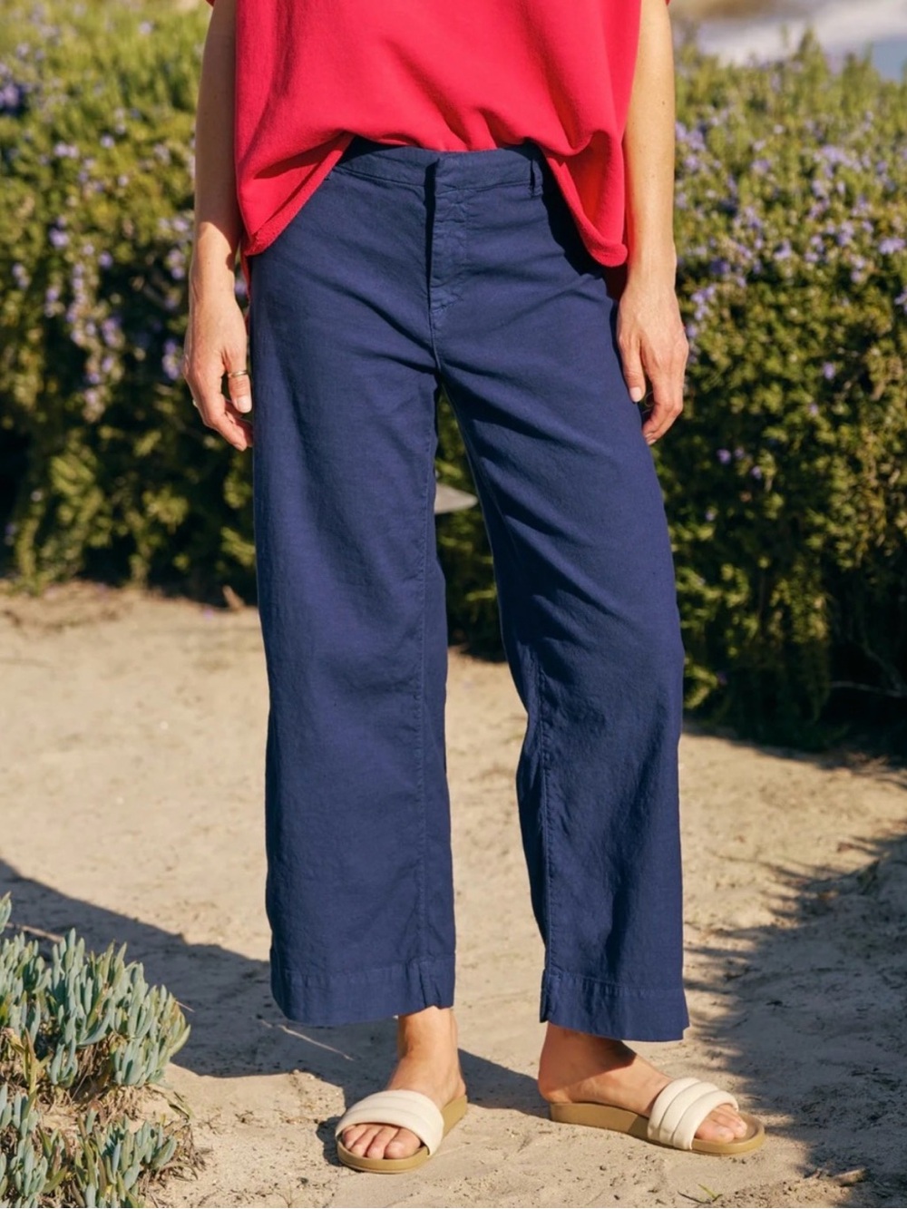 Frank & Eileen Wexford Wide-Leg Linen Blend Cropped Pant Navy Blue Size 2